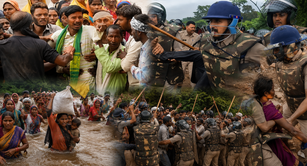 पन्ना में महिलाओं पर लाठीचार्ज और नदी में कूदने के आरोप (Image created by AI)