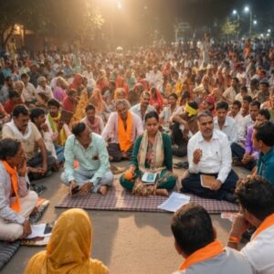 मुआवजे पर नहीं बनी बात, कलेक्ट्रेट में डटे किसान