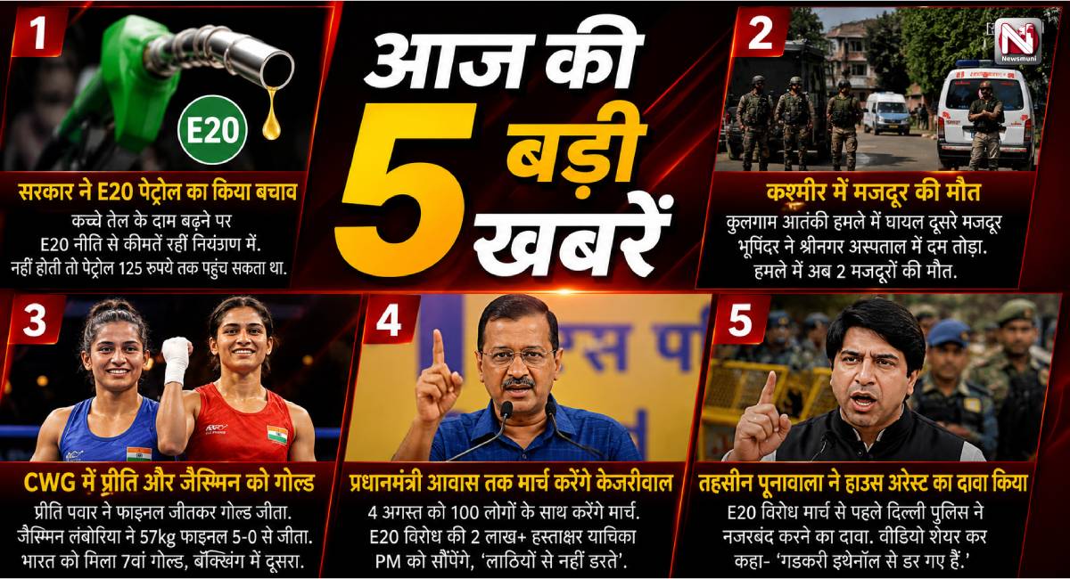 Top 5 Hindi News: E20 पेट्रोल पर सरकार का बचाव, से लेकर पूनावाला के हाउस अरेस्ट तक; आज की 5 बड़ी खबरें